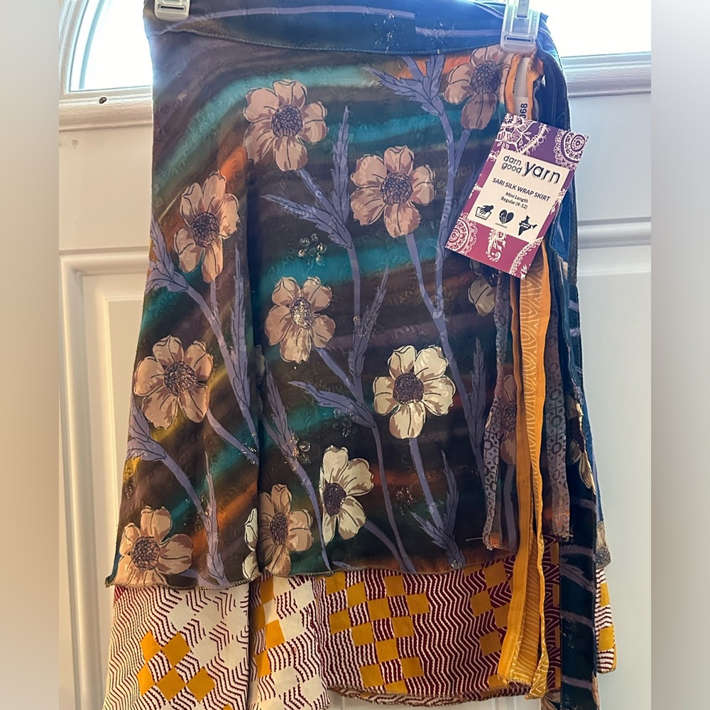 Recycled and repurposed sari fabric wrap skirt